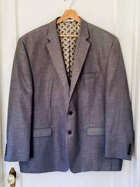 Chaps Mens 50R Sport Coat Blazer Two Button Gray Rayon Linen Blend Office Summer